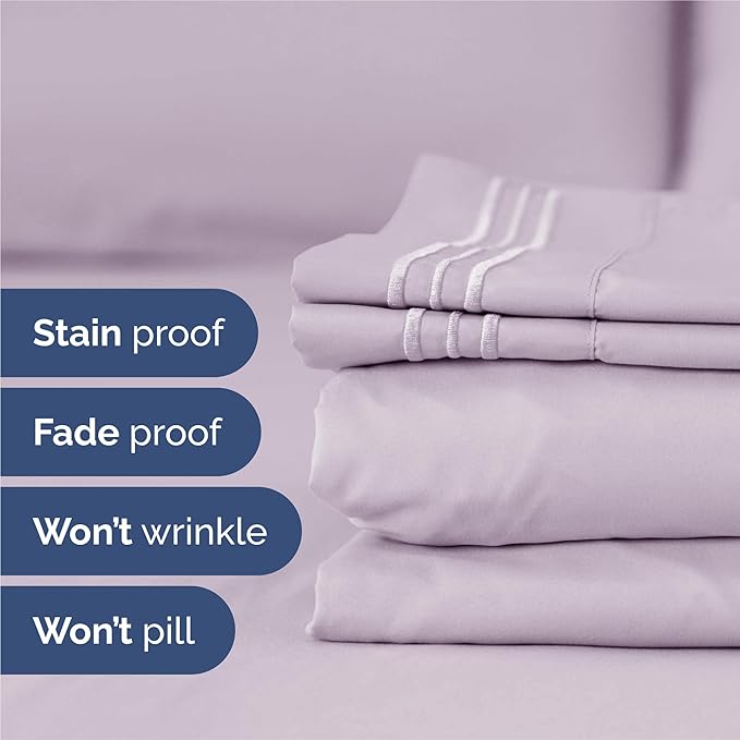 Split King Size 5 Piece Sheet Set - Comfy Breathable & Cooling Bed Sheets Set - Hotel Luxury Bedding for Women, Men, Kids, Teens, Boys & Girls - Deep Pockets, Soft, Wrinkle Free - Oeko-Tex - Light Lav