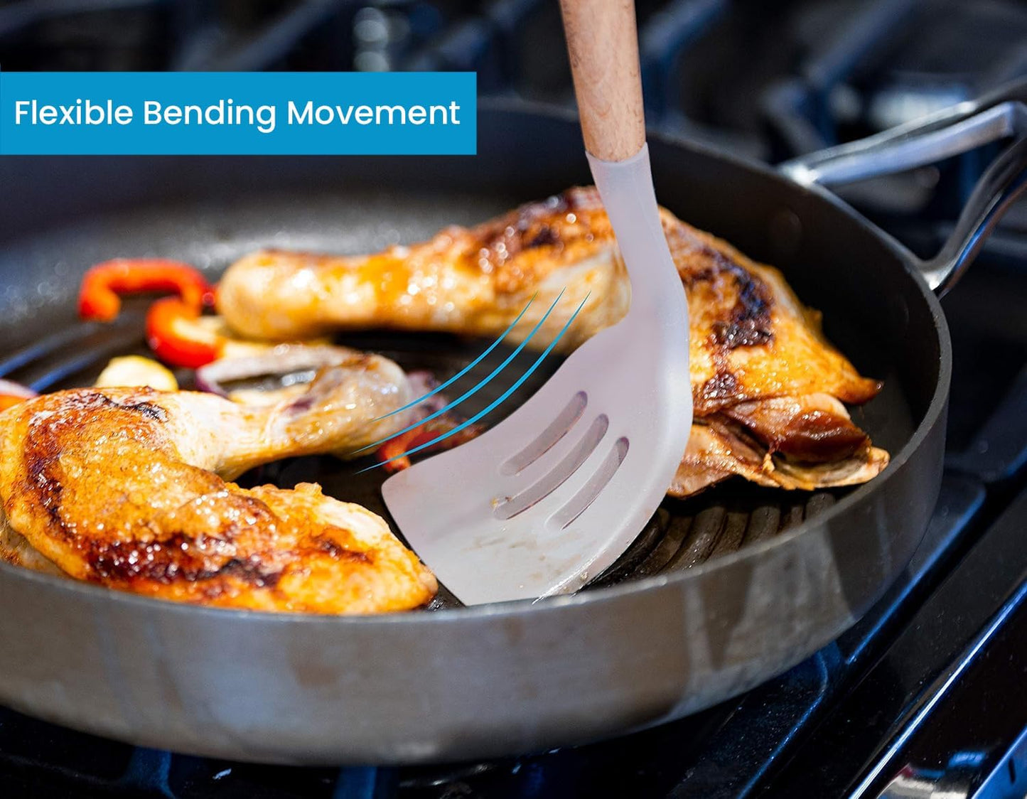 6 Pcs Cookward Silicone Cooking Utensils Set - Natural Wood Kitchen Utensils – Eco Friendly & BPA Free, Non-Scratch & Non-Stick Easy Grip -White