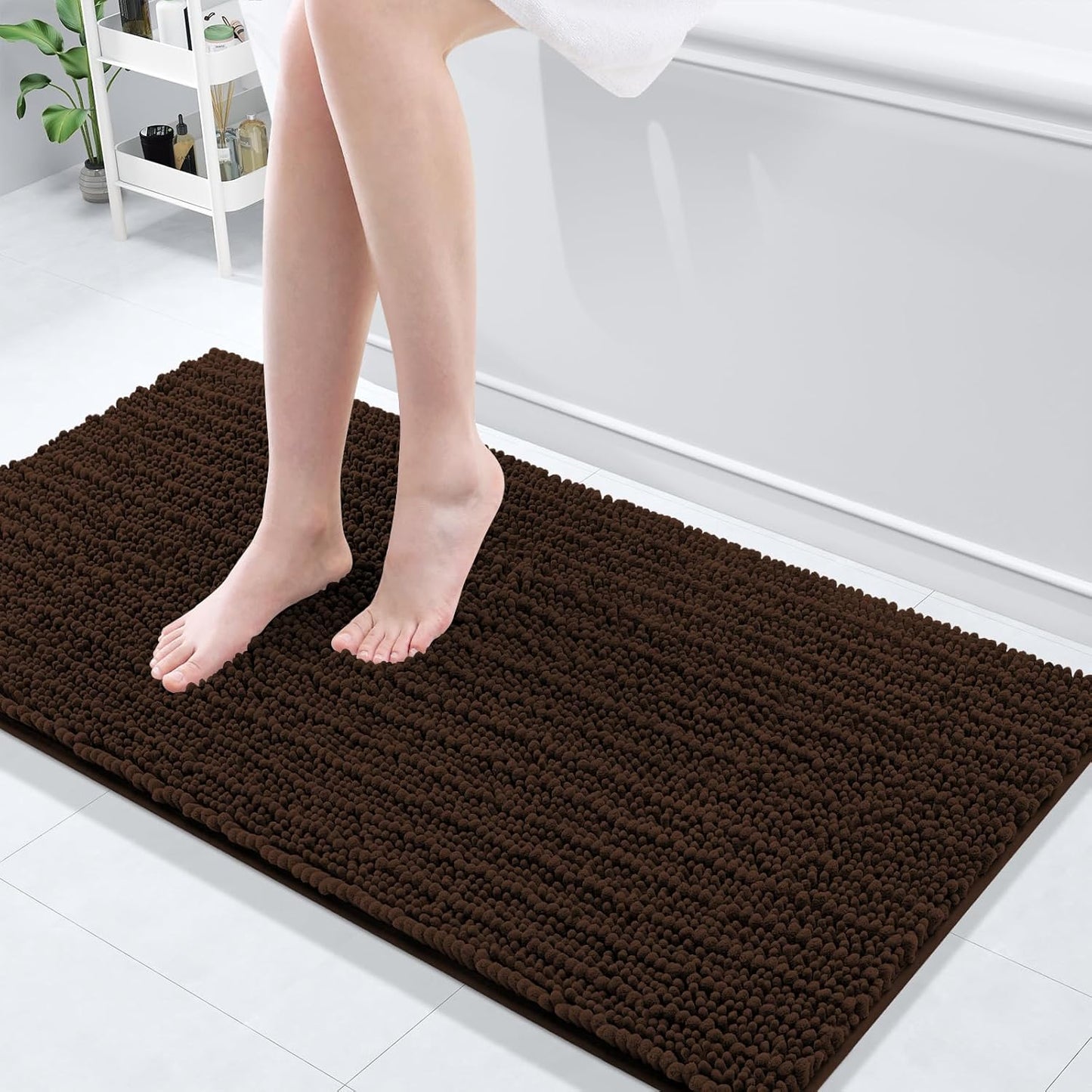 Arotive Luxury Chenille Bathroom Rug Mat, Extra Soft Thick Absorbent Shaggy Bath Rugs, Non-Slip Machine Wash Dry, Plush Bath Mats for Bathroom, Shower and Tub, 47x20, Brown