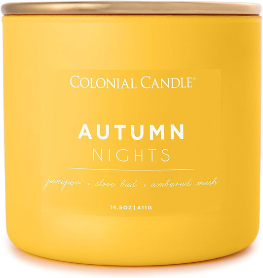 Colonial Candle Autumn Nights Scented Jar Candle, Pop of Color Collection, 3 Wick, Yellow, 14.5 oz - Up to 60 Hours Burn