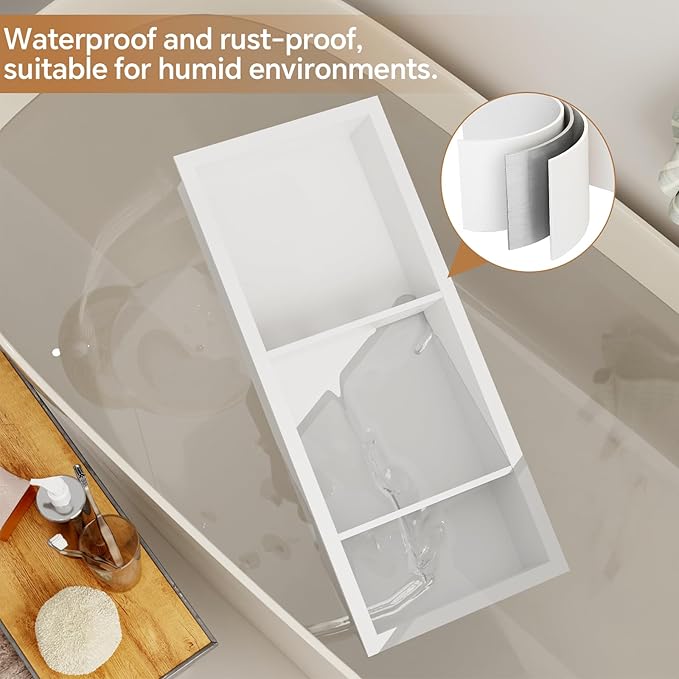 3-Tier Stainless Steel Shower Niche Insert, 29'' * 12'' No Tile Needed Bathroom Niche for Shower Wall, Recessed Wall Cabinet Shelves for Drywall, Living Room, in Wall Shower Shelves, White
