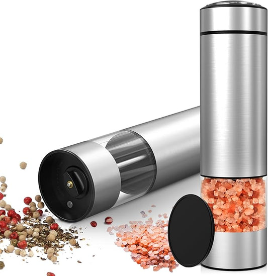 innhom Electric Salt and Pepper Grinder Set Battery Operated Stainless Steel Salt Grinder Pepper Mill Automatic Salt and Pepper Grinder Set with Adjustable Coarseness
