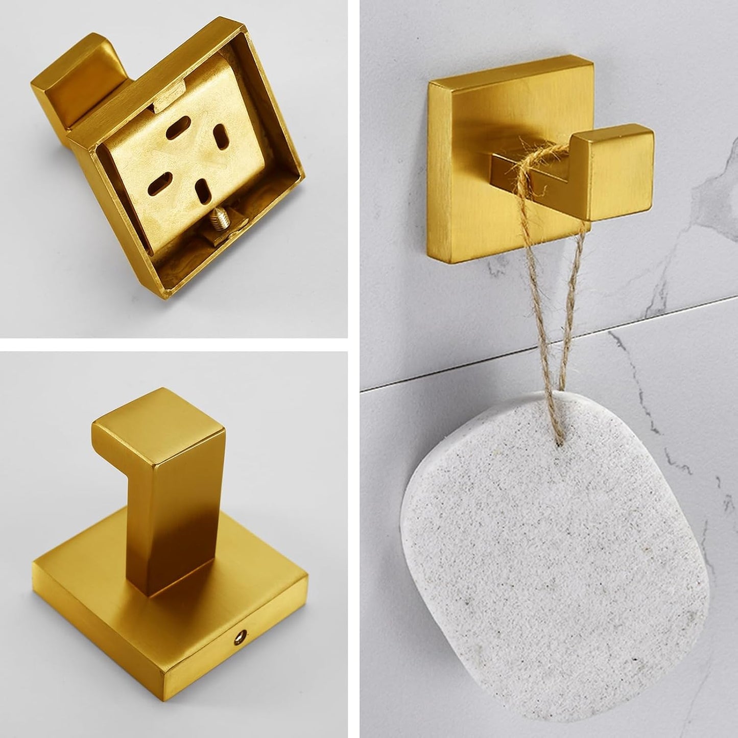 Nolimas 4 Pack Gold Towel Hook Stainless Steel Bathroom Rustproof Clothes Towel Coat Hook Wall Mounted Square Toilet Kitchen Heavy Duty Door Hanger