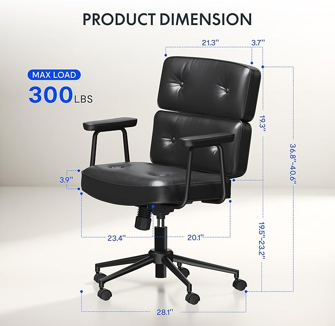 FLEXISPOT Vanity Chair with High Back Makeup Chair for Vanity Desk, Comfortable Home Office Desk Chairs 23.4 * 20.1in Wide Seat Cross Legged Office Chair with Wheels, Black