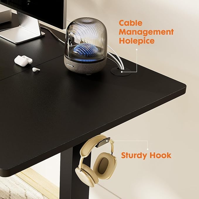 Standing Desk Adjustable Height, 55 x 24 in Electric Sit Stand up Desk for Home Office, Ergonomic Workstation Computer Desk with Two-Piece Desktop, Sit Stand Office Desk, Black