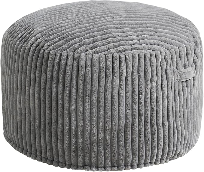 Hobestluk 3ft Bean Bag Chairs for Adults Large Beanbag Chair with Stripe Plush Cover Big Bean Bag Chair for Living Room Bedroom Dorm Office - Grey (36” x 36” x 22”)
