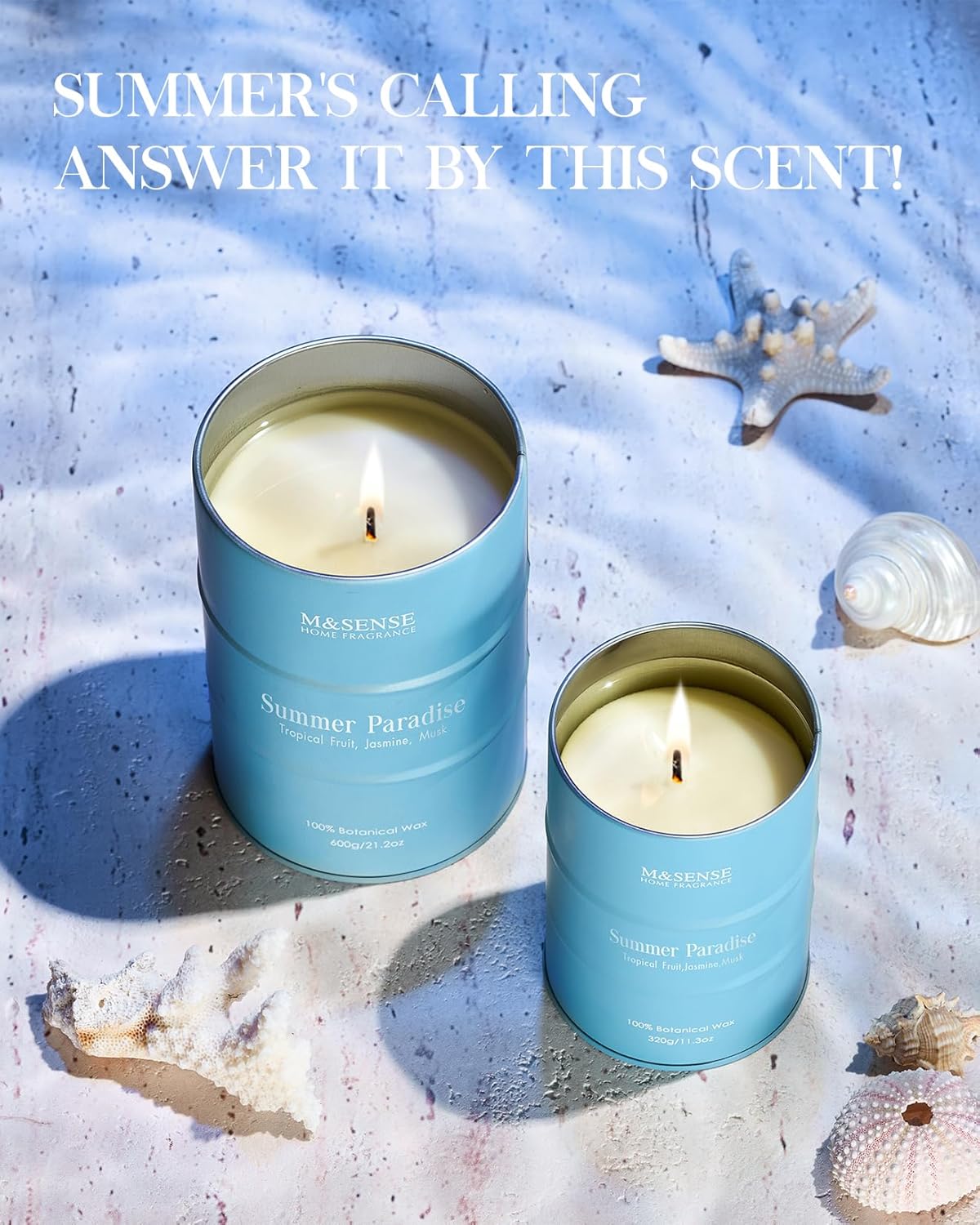 M&SENSE Summer Candles for Home Beach Soy Candle, Beach Candles for Stress Relief Meditation Relaxing, Housewarming Gifts for Women Men, 11.3oz 70 Hour Long Burning