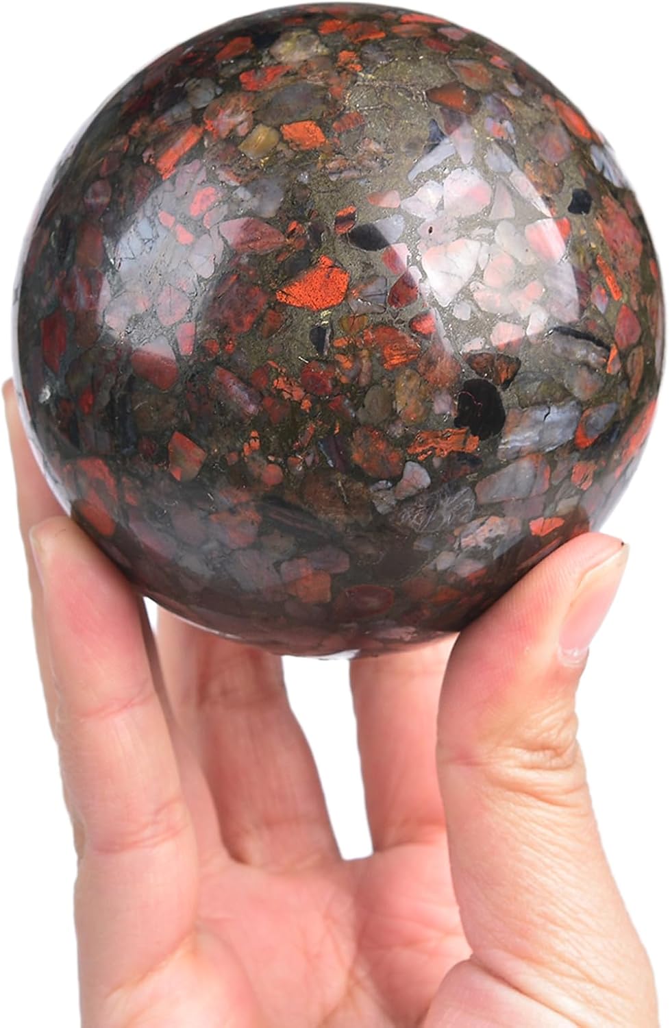 JIC Gem Brazilian Red Agate Crystal Sphere Large Gemstone Sphere Red Healing Crystal Ball with Display Stand Home Decor Meditation Grid Energy Balance (90-100mm)