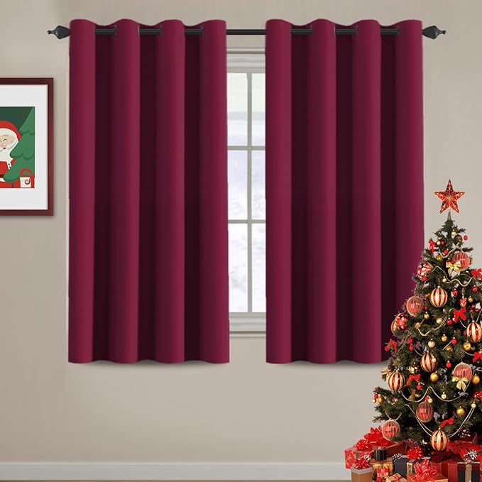 H.VERSAILTEX Blackout Curtains for Christmas Thermal Insulated Window Treatment Curtain 54 inch Length Energy Saving Solid Grommet Top Blackout Drape, One Panel, Burgundy Red, 52" W x 54" L