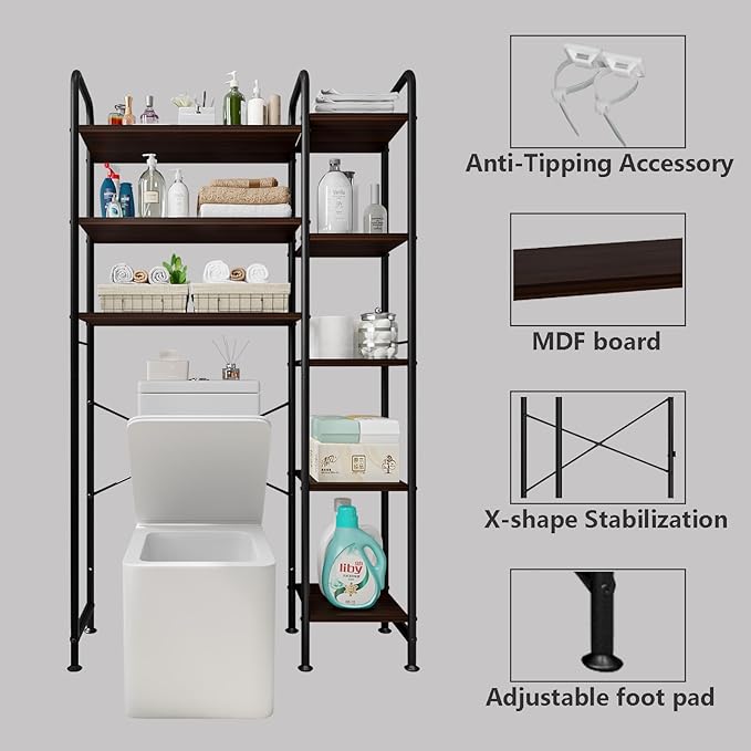 Over The Toilet Storage Bathroom Organizer Shelf Freestanding Space Saver with Toilet Multifunctional Rack (BlackOak)