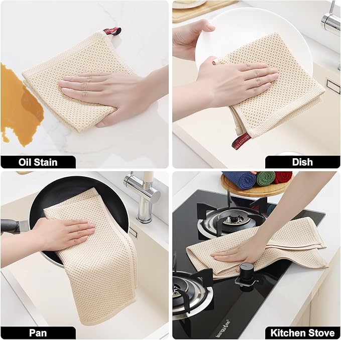 Homaxy 100% Cotton Kitchen Towels and Dishcloths Set, 12 x 12 Inches and 13 x 28 Inches, Set of 10 Bulk Kitchen Towels Set, Ultra Soft Absorbent Dish Cloths for Washing Dishes, Beige