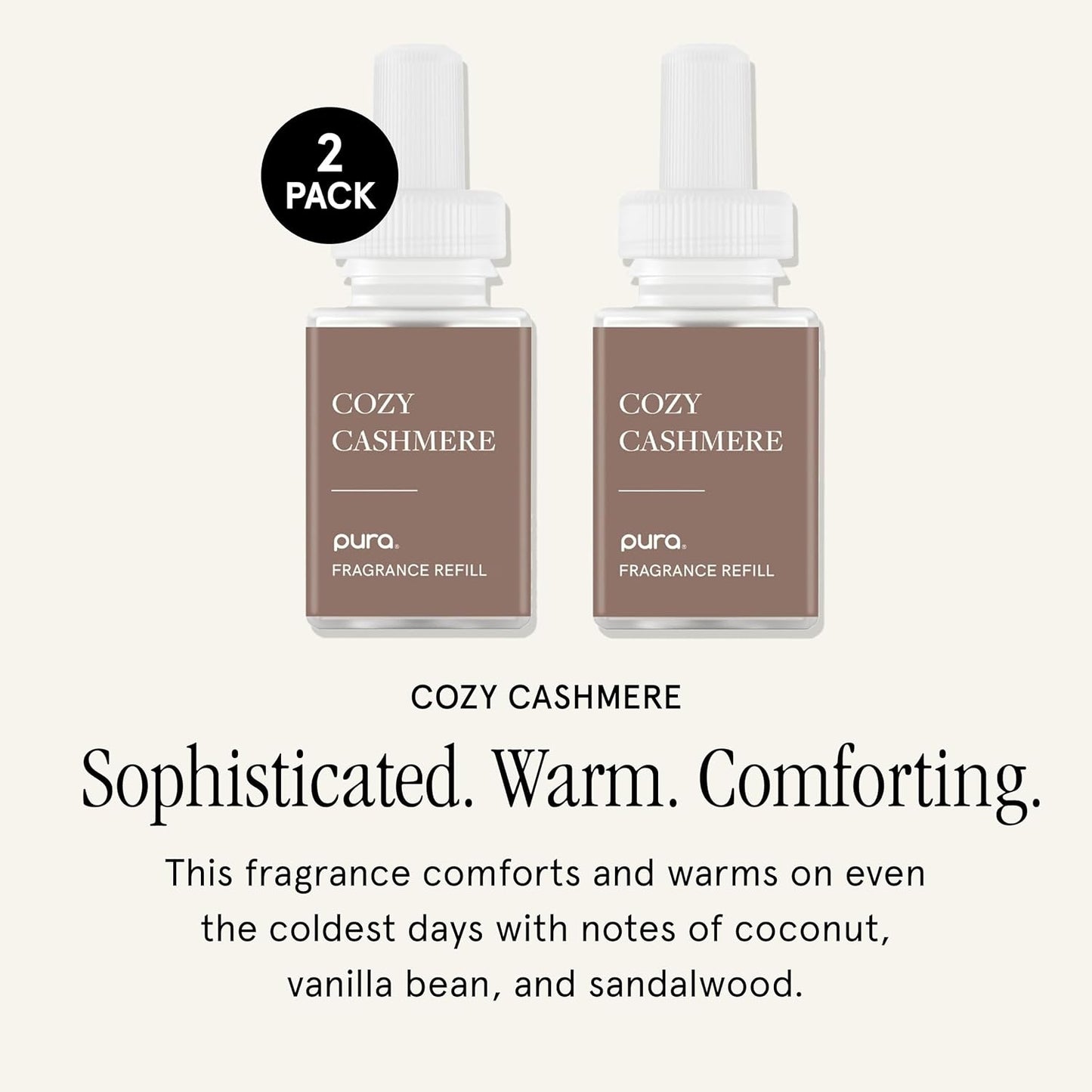 PuraHome Scent Refill - Smart Home Air Diffuser - Up to 120-Hours of Luxury Fragrance per Refill - Home Essential - Clean & Safe Diffuser Fragrance - 2 Pack, Cozy Cashmere