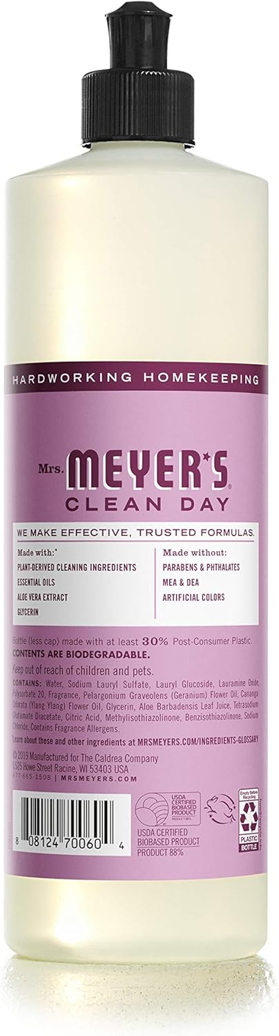 MRS. MEYER'S CLEAN DAY Liquid Dish Soap, Biodegradable Formula, Peony, 16 fl. oz - Pack of 6