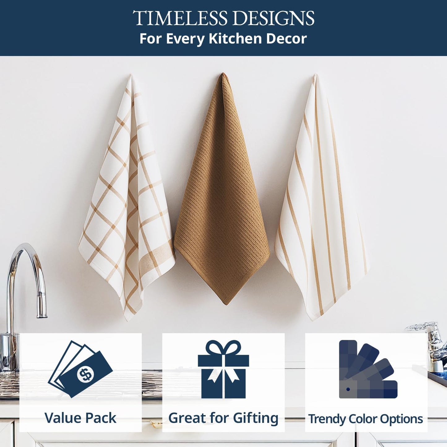 LANE LINEN Kitchen Towels & Dishcloths Set of 12-100% Cotton, Quick-Drying 18” x 28” Absorbent Dish & Tea Towels, Soft Hand Towels for Kitchen - Beige