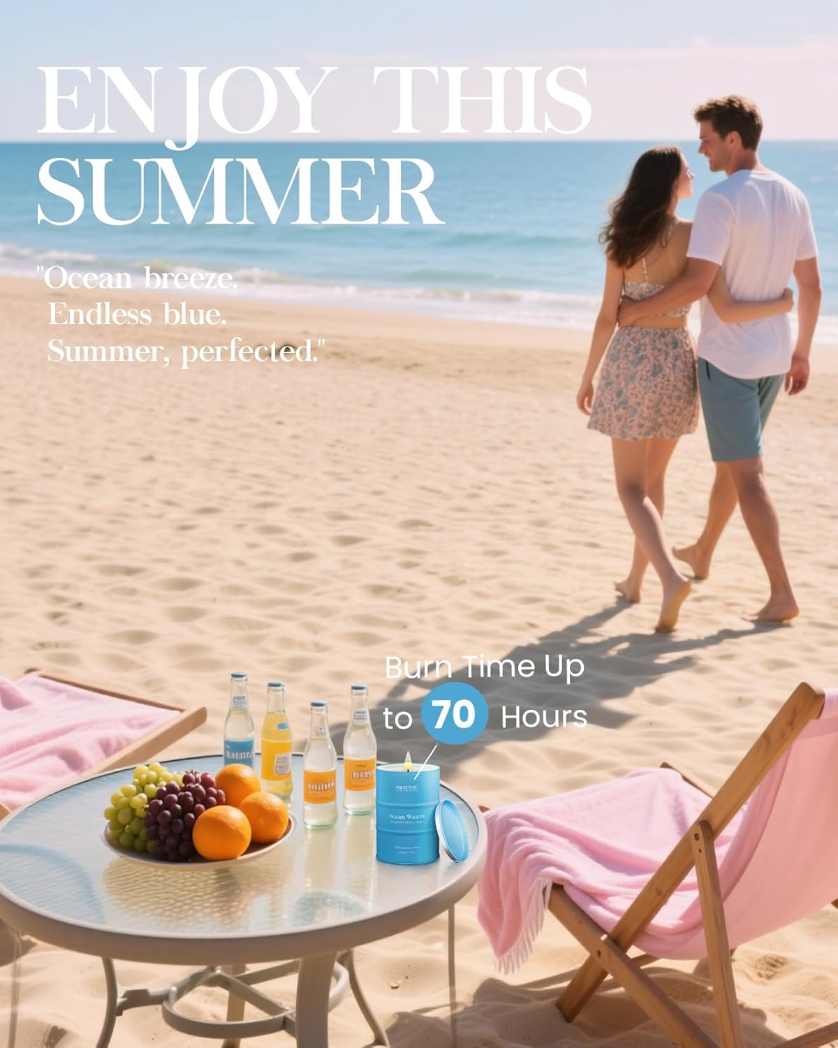 M&SENSE Ocean Waters Scented Candles Summer Soy Candle,Beach Candle for Stress Relief Meditation Relaxing, Housewarming Gifts for Women Men, 11.3oz 70 Hour Long Burning