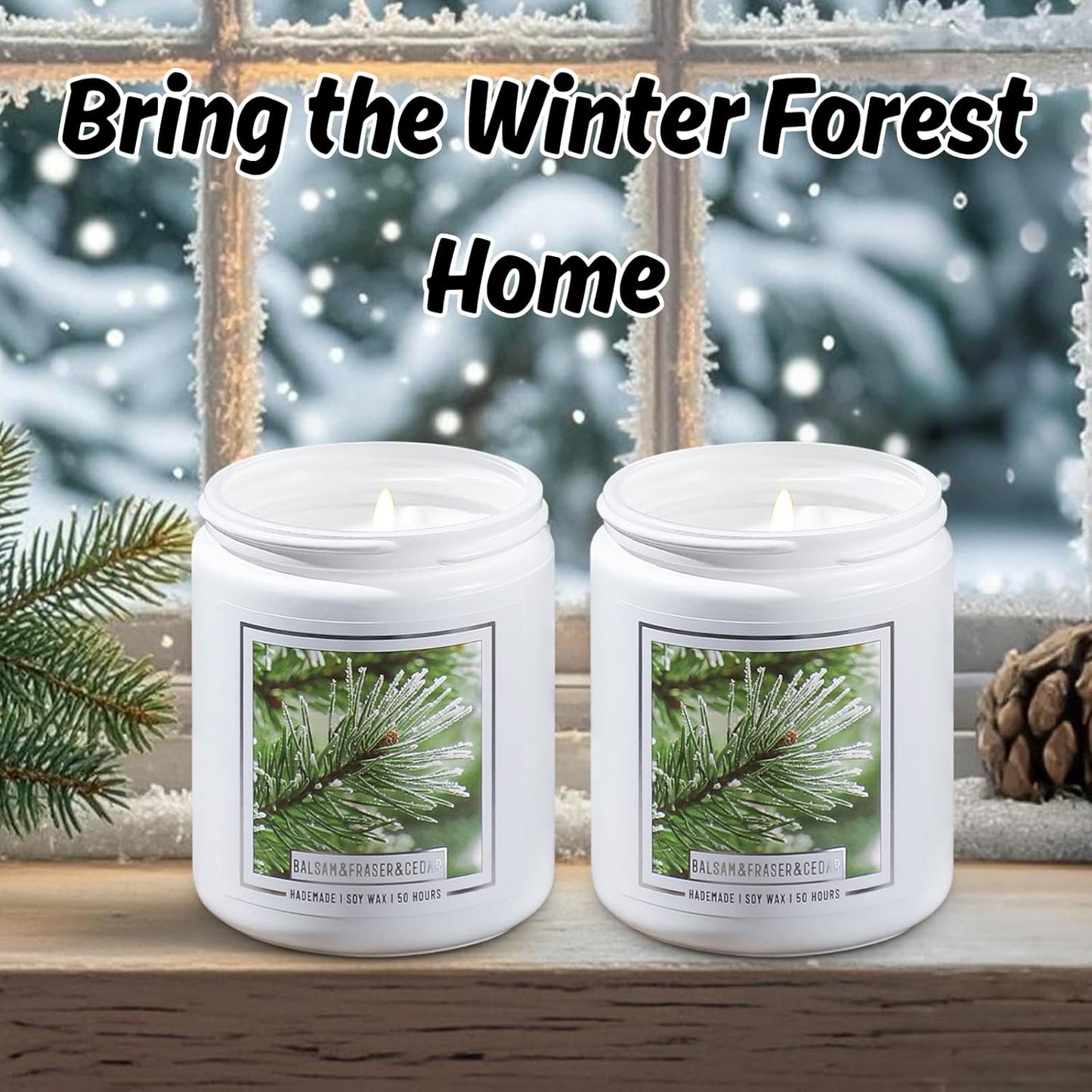 Homsolver 2 Packs Christmas Candles, Balsam Fir Scented Pine Candle, 9oz Holiday Christmas Candle Gifts for Women and Men, 50+ Hour Burn Time, Christmas Tree Scented Decor for Home