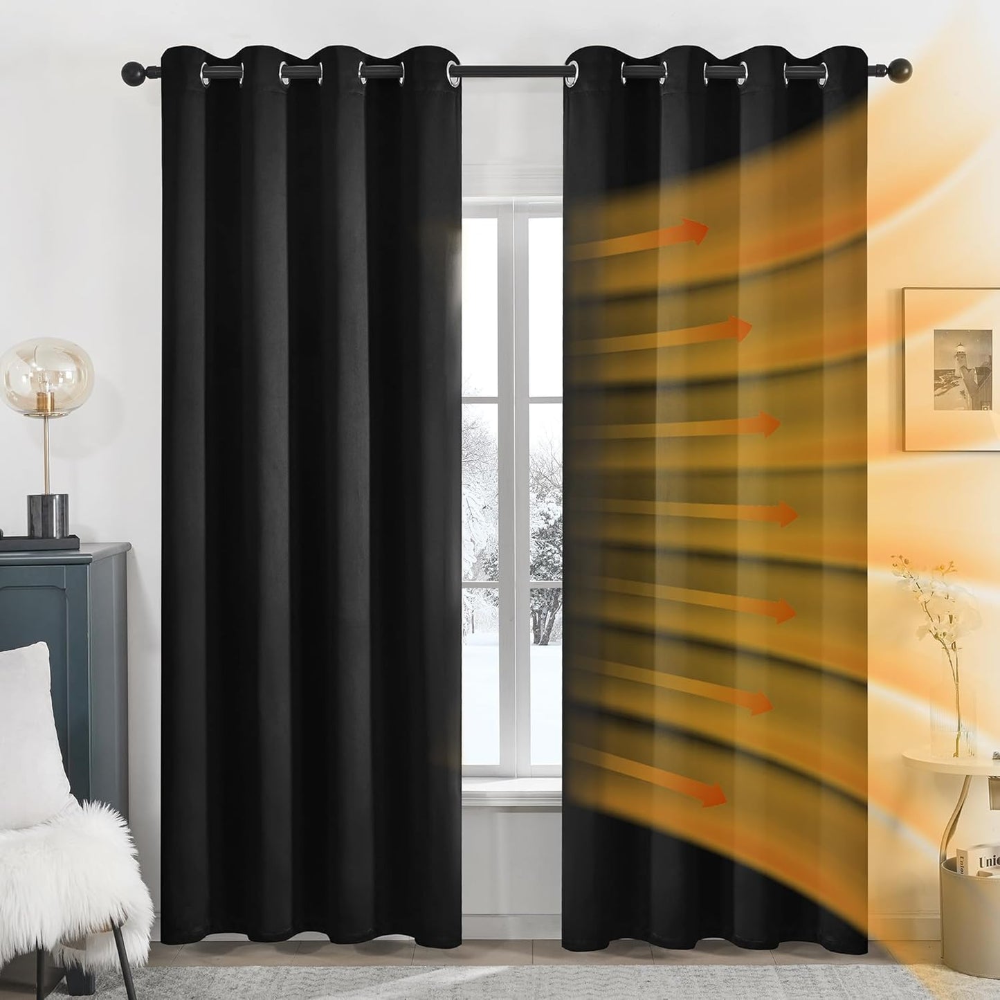 Deconovo Blackout Curtains – Noise-Reducing & Energy-Saving Grommet Top Thermal Insulated Drapes, 2 Panels, Jet Black, 52W x 72L Inches – Light Blocking & Privacy for Bedroom & Living Room