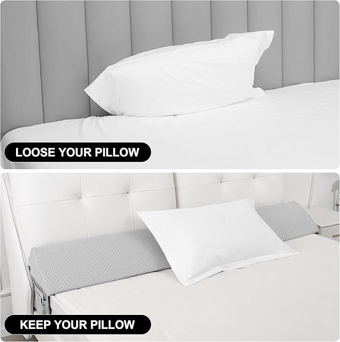 Twin Bed Wedge Pillow Headboard Gap,Wedge Pillow Headboard/Bed Gap Filler,Fill The Gap (0-8") (Gray, 39"x10"x6")