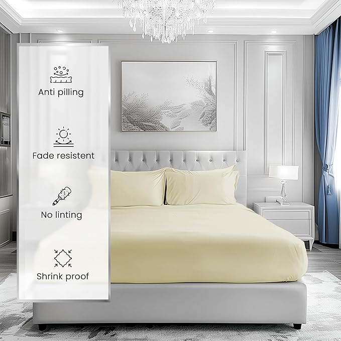 1000 Thread Count 100 % Cotton Full Bed Sheet Set, Ultrasoft & Lightweight, Breathable Hotel Sheets Full Size Bed Cotton, Deep Pocket Sheets For Full Bed fits mattresses upto 17"- Ivory