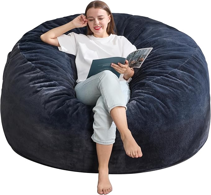 Hobestluk 5ft Bean Bag Chairs for Adults Large Beanbag Chair with Plush Faux Fur Cover Big Bean Bag Chair for Living Room Bedroom Dorm Office - Dark Grey (50” x 50” x 24”)