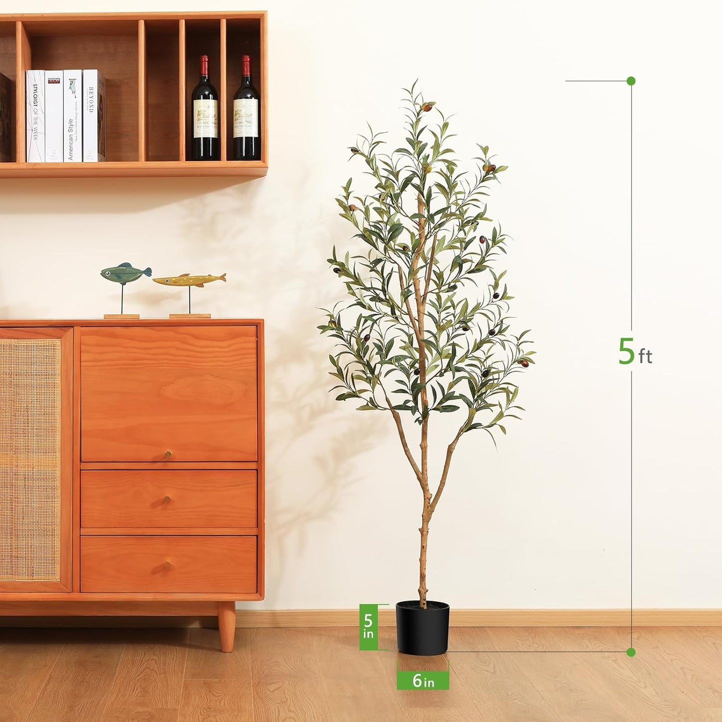Kazeila Artificial Olive Tree 5FT Tall Faux Silk Plant for Home Office Decor Indoor Fake Potted Tree with Natural Wood Trunk and Lifelike Fruits