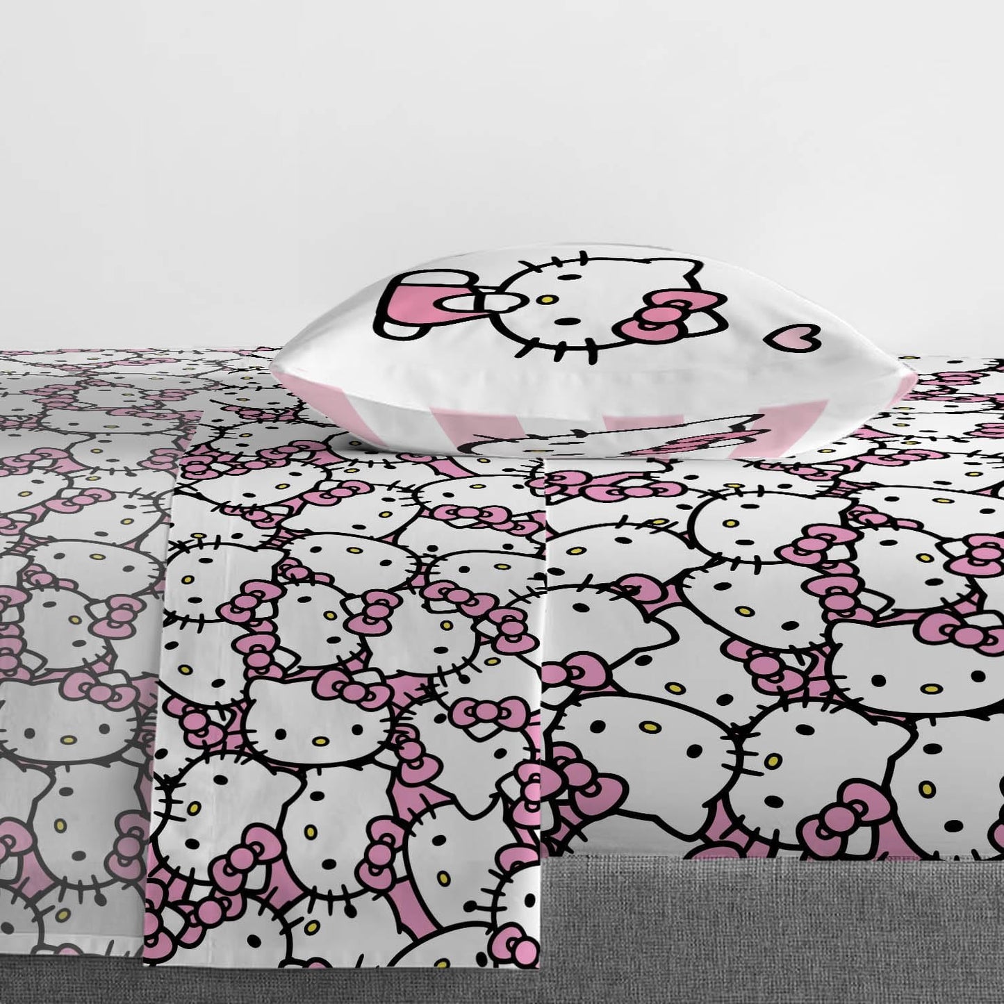 Jay Franco Sheet Set with Fitted, Flat Sheets & Pillow Cover - Ultra-Soft Bedding with Pillowcase for Room Decor, Multi - Hello Kitty, 3 Piece Twin