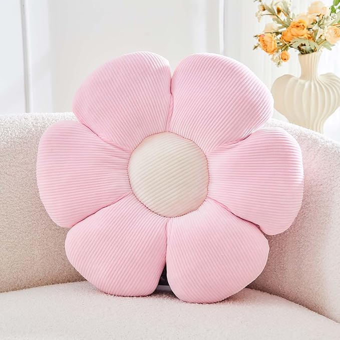 Pink Flower Pillow, 19.6" Cute Flower Shaped Floor Pillow, Aesthetic Floral Plush Daisy Decorative Throw Pillows for Bed Sofa Couch