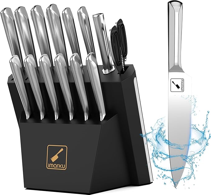 imarku 15 PCS Kitchen Knife Set with Diamond Shaped Handle Dishwasher Safe Kitchen Knives Premium German High Carbon Stainless Steel Chef Knife Set, Father's Day Gifts