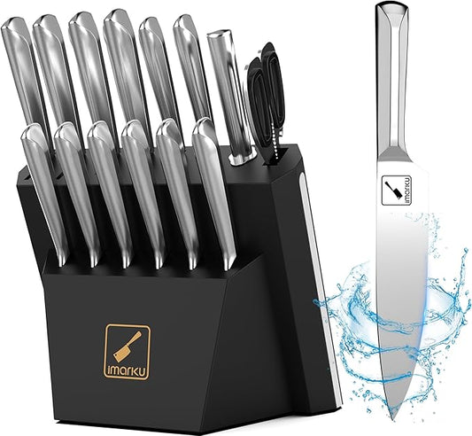 imarku 15 PCS Kitchen Knife Set with Diamond Shaped Handle Dishwasher Safe Kitchen Knives Premium German High Carbon Stainless Steel Chef Knife Set, Father's Day Gifts