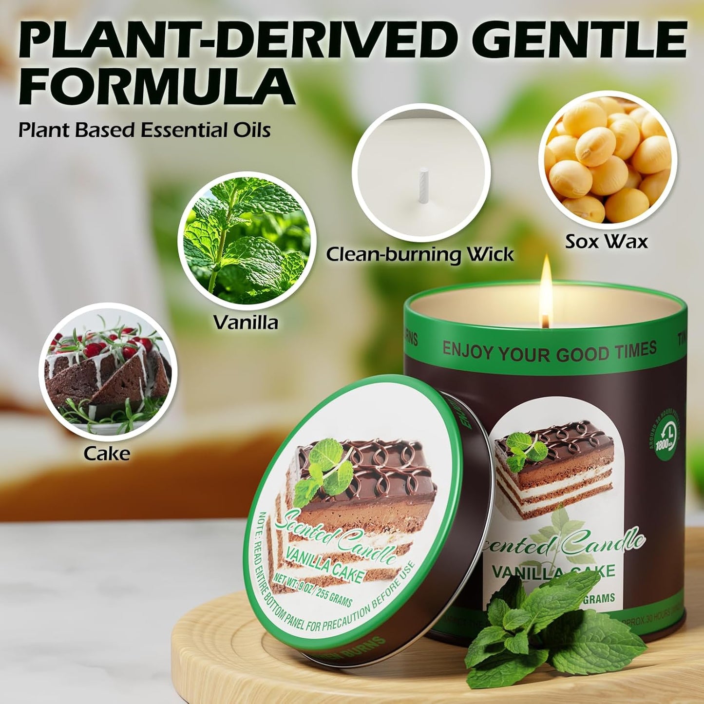 Premium Vanilla Cake Scented Soy Wax Candles Set | 2Pack 8% Essential Oils,80 Hrs Burn Time,Clean Burning&Smoke-Free| Aromatherapy Jar Tin Candle for Home, Relief & Sleep | Gift Set of Men&Women