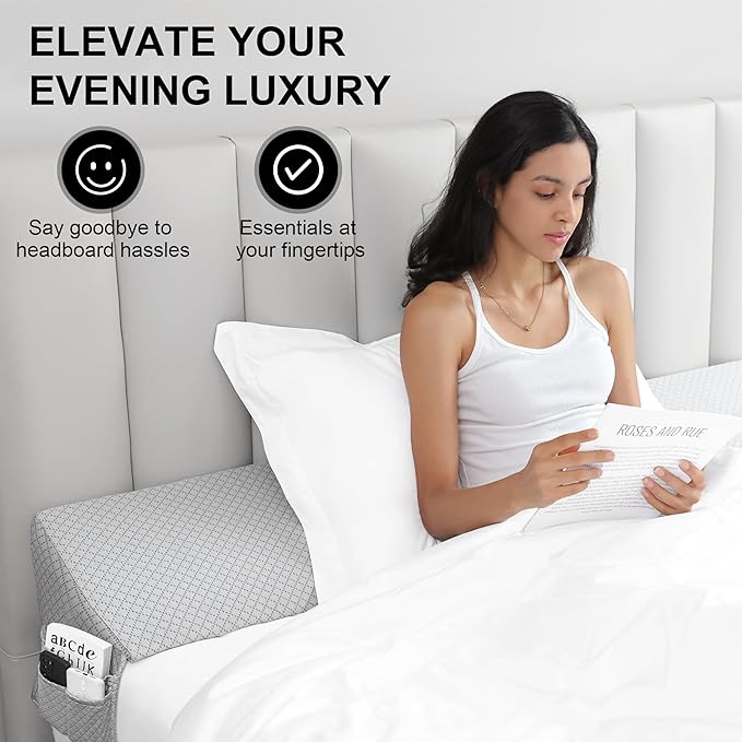 Full Bed Wedge Pillow Headboard Gap,Wedge Pillow Headboard/Bed Gap Filler,Fill The Gap (0-8") (Gray, 54"x10"x6")