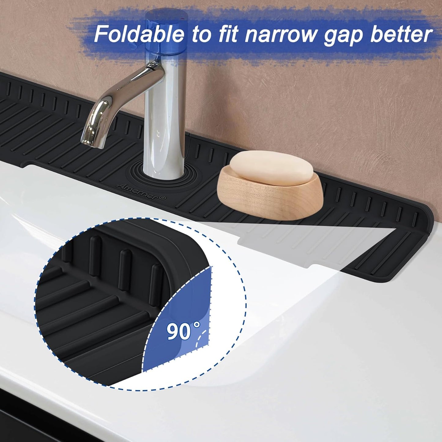 Kitchen Sink Splash Guard, 20 inch Silicone Faucet Guard & Draining Mat, 10° Large Slope Sink Faucet Mat Splash Guard, Bathroom Sink Organizer, Kitchen Sink Accessories Gadgets, 20 x 5.5”, Black