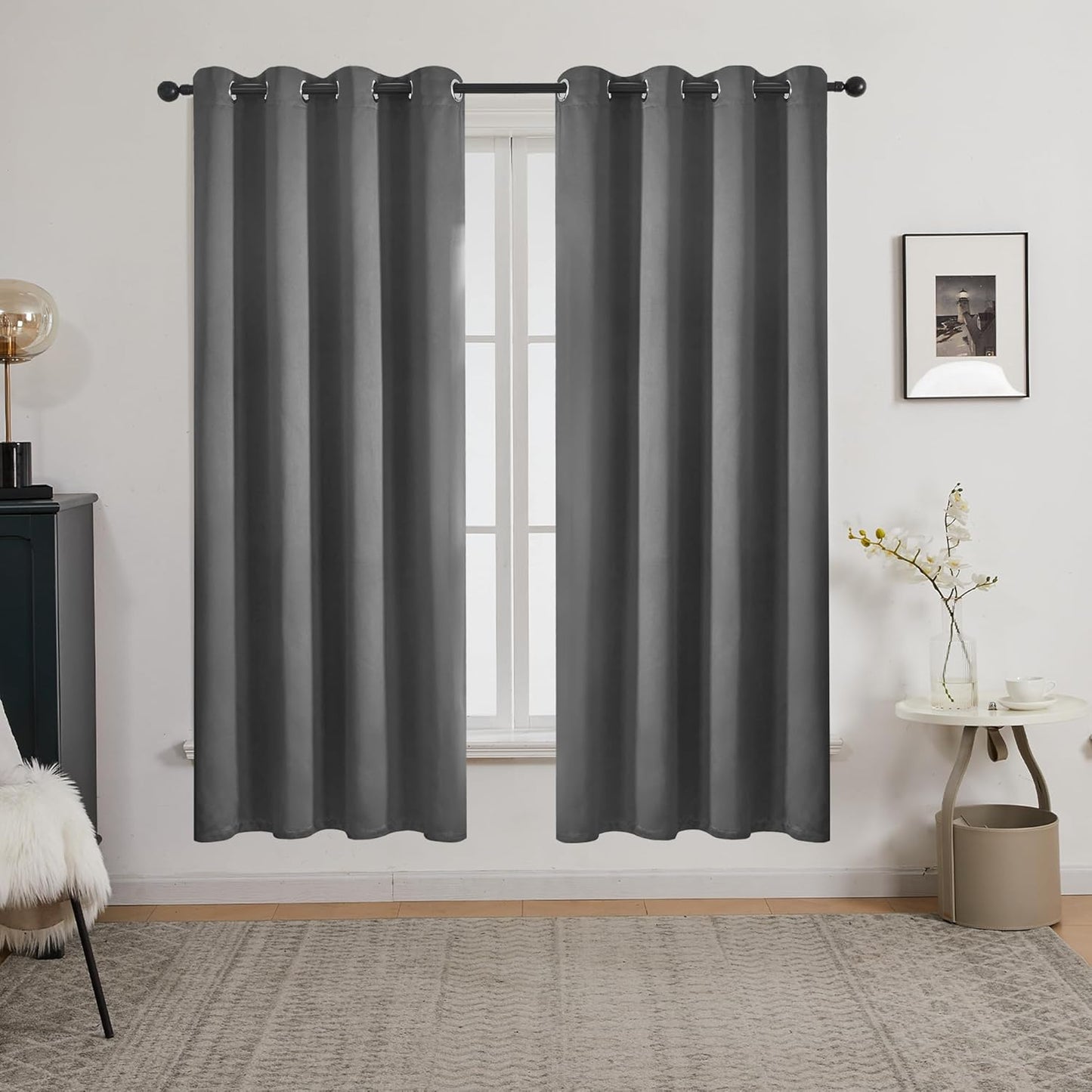 Deconovo Blackout Curtains – Noise-Reducing & Energy-Saving Grommet Top Thermal Insulated Drapes, 2 Panels, Graphite Grey, 52W x 72L Inches – Light Blocking & Privacy for Bedroom & Living Room
