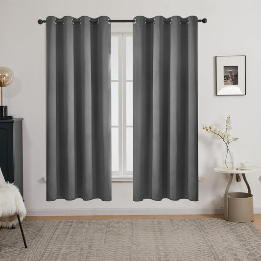 Deconovo Blackout Curtains – Noise-Reducing & Energy-Saving Grommet Top Thermal Insulated Drapes, 2 Panels, Graphite Grey, 52W x 72L Inches – Light Blocking & Privacy for Bedroom & Living Room