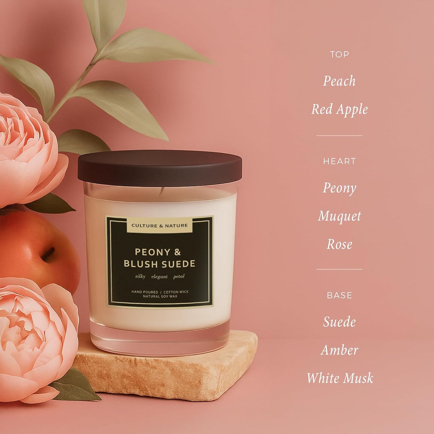 CULTURE & NATURE Natural Soy Wax Candle 7oz (Peony & Blush Suede)