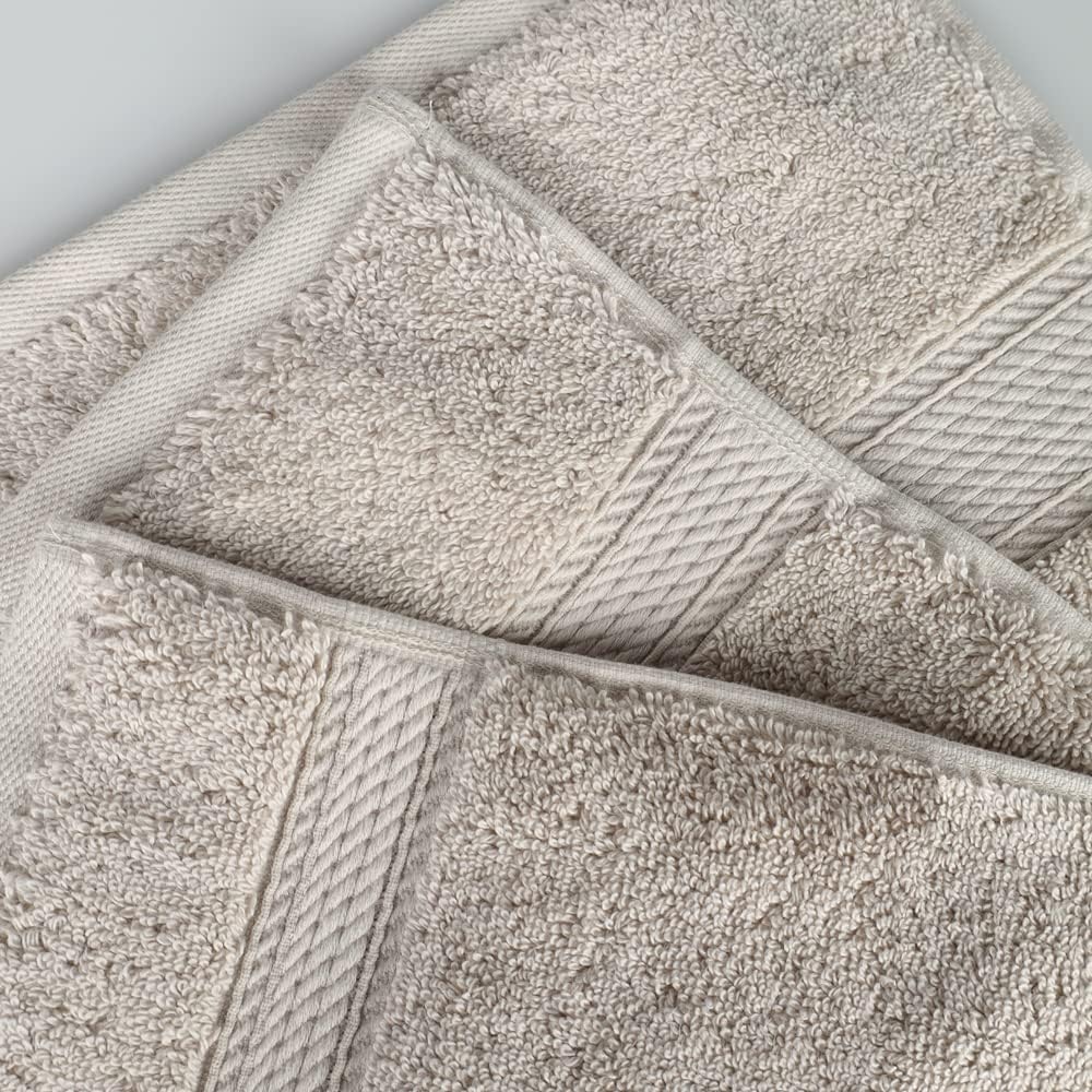 Superior Egyptian Cotton Pile 3 Piece Towel Set, Includes 1 Bath, 1 Hand, 1 Face Towel/Washcloth, Ultra Soft Luxury Towels, Thick Plush Essentials, Guest Bath, Spa, Hotel Bathroom, Stone