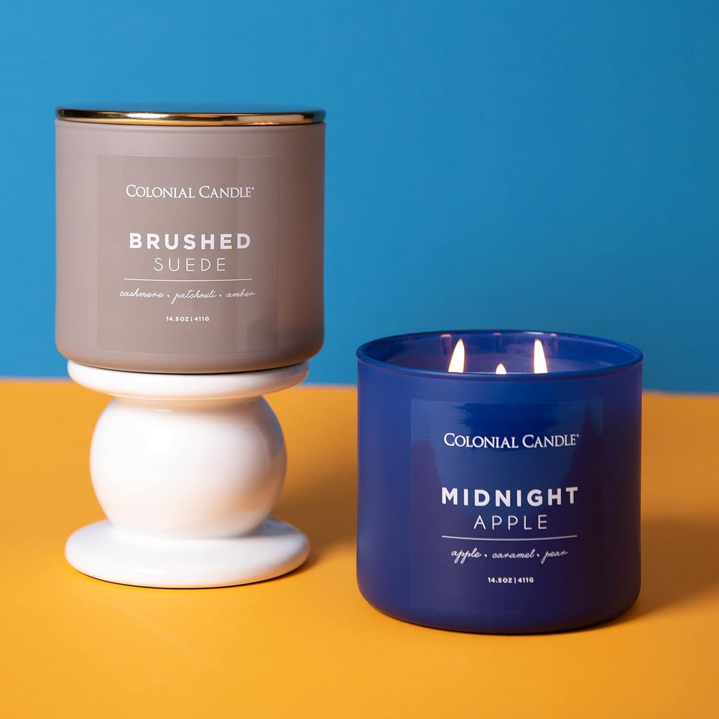 Colonial Candle Brushed Suede Scented Jar Candle, Pop of Color Collection, 3 Wick, Grey, 14.5 oz - Up to 60 Hours Burn