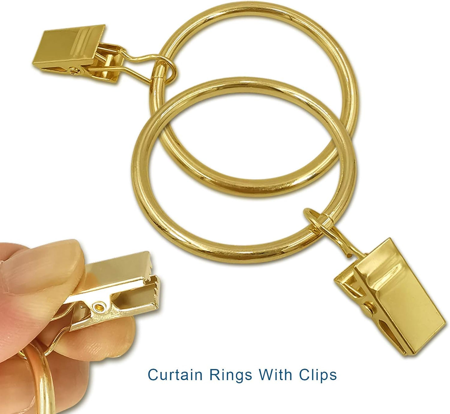 100 Pack Metal Curtain Rings with Clips, Drapery Clips Hooks, Decorative Curtain Rod Clips 1.5 in Interior Diameter, Gold