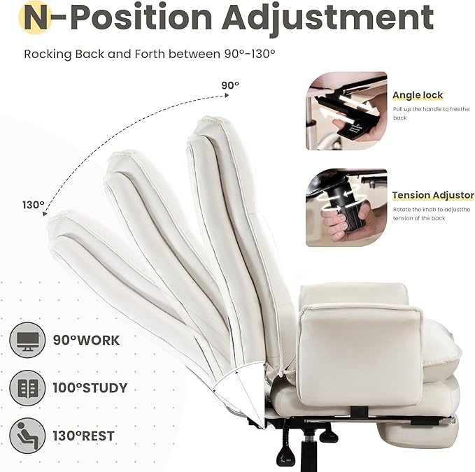 High Back Office Chair, Velvet Shaking Home Office Chairs with Double Layer Cloud Cushion and Retractable Footrest, Adjustable Backrest Women Office Chair, Makeup Chairs for Bedroom (Beige)