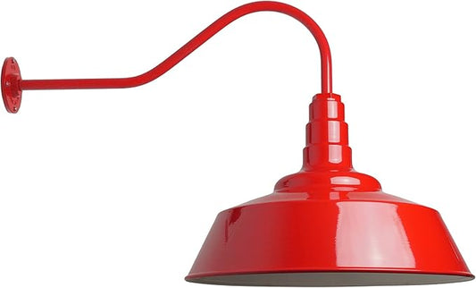 Steel Lighting Co. Redondo Barn Light | Outdoor Wall Mounted | 20 inch Dome | 23 inch Gooseneck | Large Farmhouse Warehouse Light Made in America | Red Exterior/White Interior