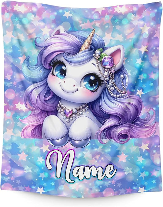 Unicorn Blanket for Girls 6-8 Custom Blanket for Women Adult Gift for Unicorn Lovers, Cozy Fuzzy Flannel Throw for Bed Sofa Room Decor Travel