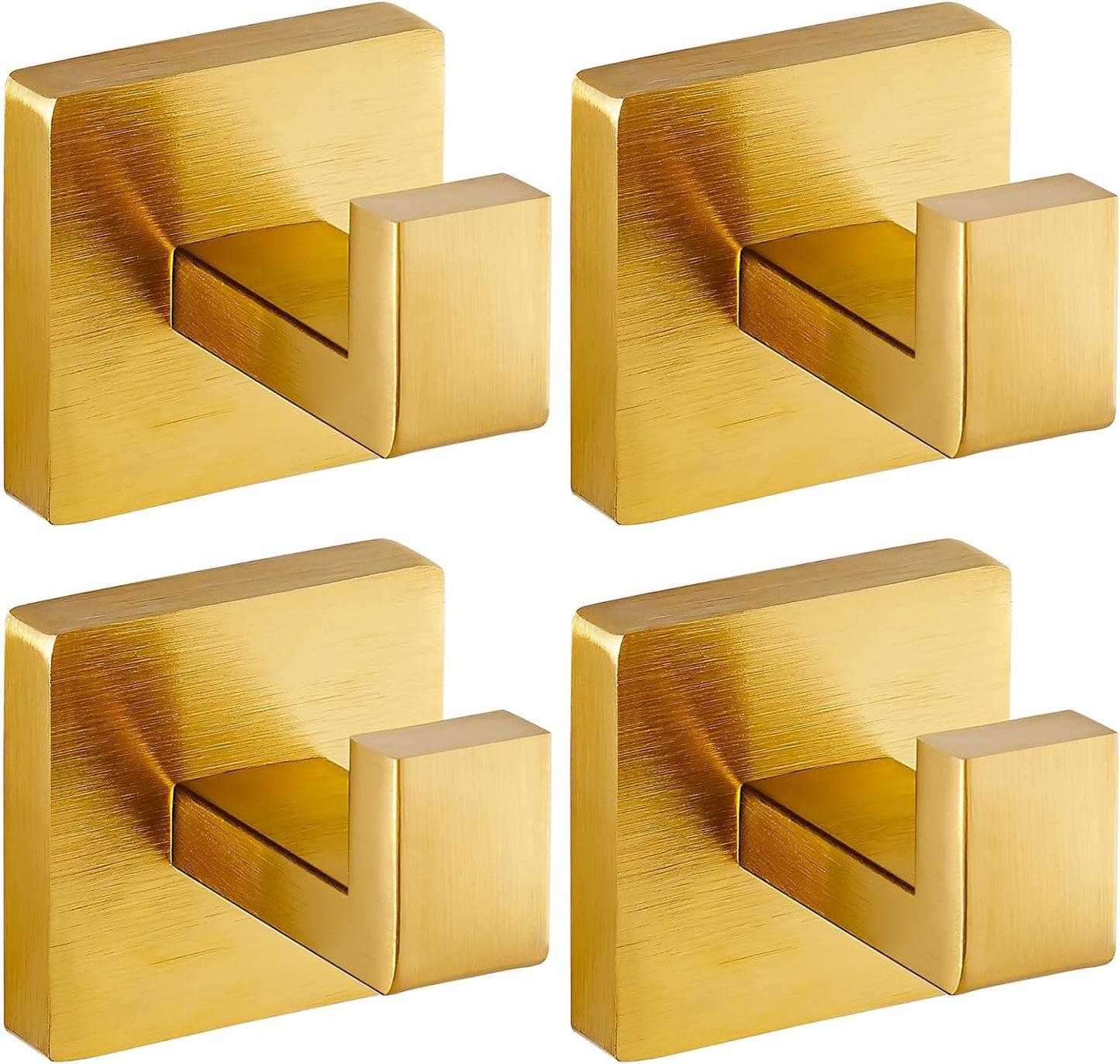 Brushed Gold Towel Hooks for Bathrooms, Heavy Duty Wall Mounted Stainless Steel Modern Hook, 4 Pack – Ideal for Hanging Towels, Robes, Coats, in Kitchen, Bedroom, Bathroom, or Hotel