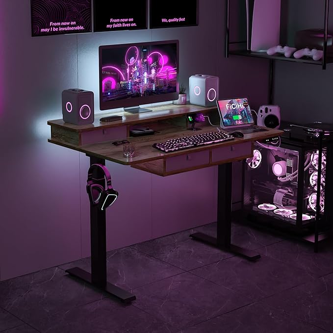 Adjustable Height Standing Desk with 4 Drawers,48 x 30 inches Electric Sit Stand Desk for Home Office,3 Memory Presets,Monitor Stand Riser,USB A/C Charging Port