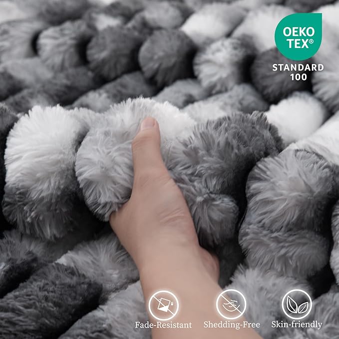 Throw Blanket for Couch - 108" x 90" Faux Rabbit Fur Throw Blanket Cozy Soft Warm Blankets for Bed Sofa Bedroom Living Room Fluffy Striped Blankets for Fall Winter, Home Decor, Grey
