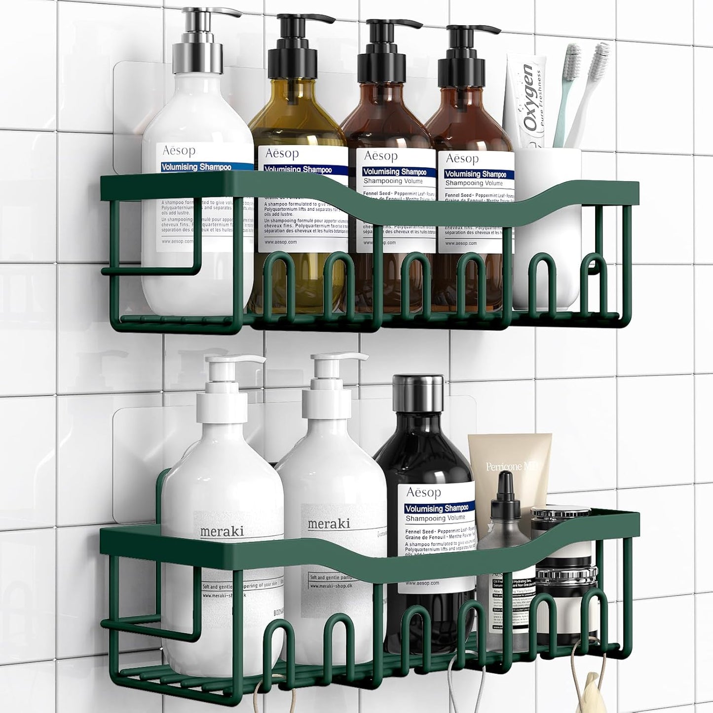 Shower Caddy 2 Pack, Adhesive Shower Organizer for Home Decor & Kitchen Storage, No Drilling, Rustproof Stainless Steel Bathroom Shelf Organizer