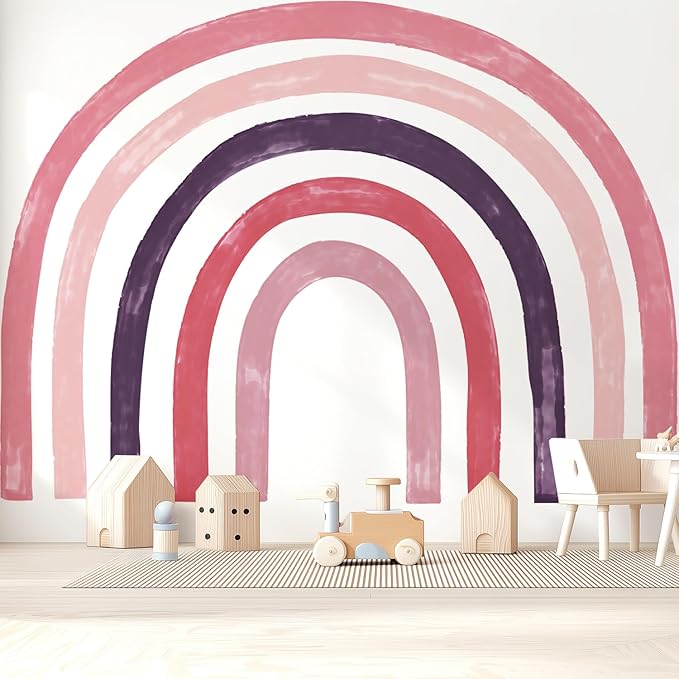 Large Boho Rainbow Wall Decals, Colorful Peel and Stick Fabric Nursery Wall Decor, Removable Home Room Wall Decor Murals Stickers for Kids Girls Toddler Bedroom Living Room Playroom