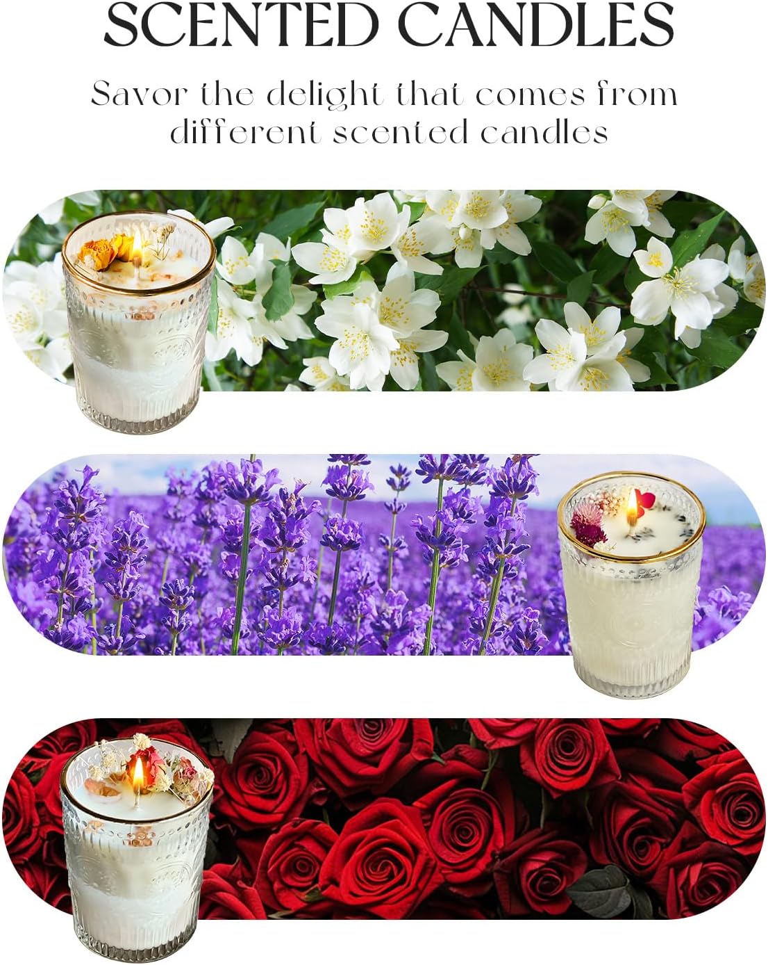 Jasmine Scented Candle, 36 Hours Long-Lasting, Natural Soy & Beeswax Glass Jar Candle, Fragrant Home Decor for Women, Perfect for Relaxation, Romance, and Gifts