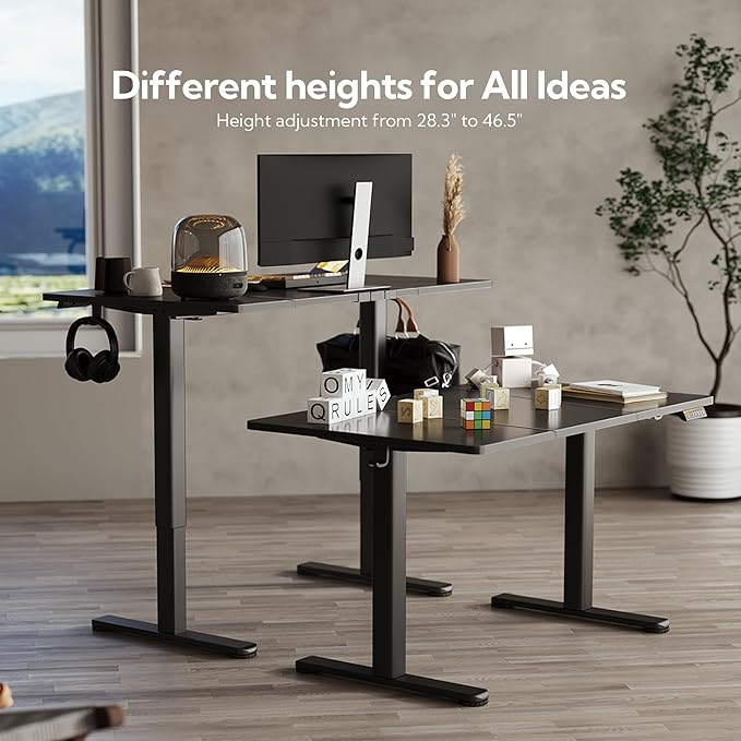 Claiks Electric Standing Desk, Adjustable Height Stand up Desk, 63x24 Inches Sit Stand Home Office Desk with Splice Board, Black Frame/Black Top