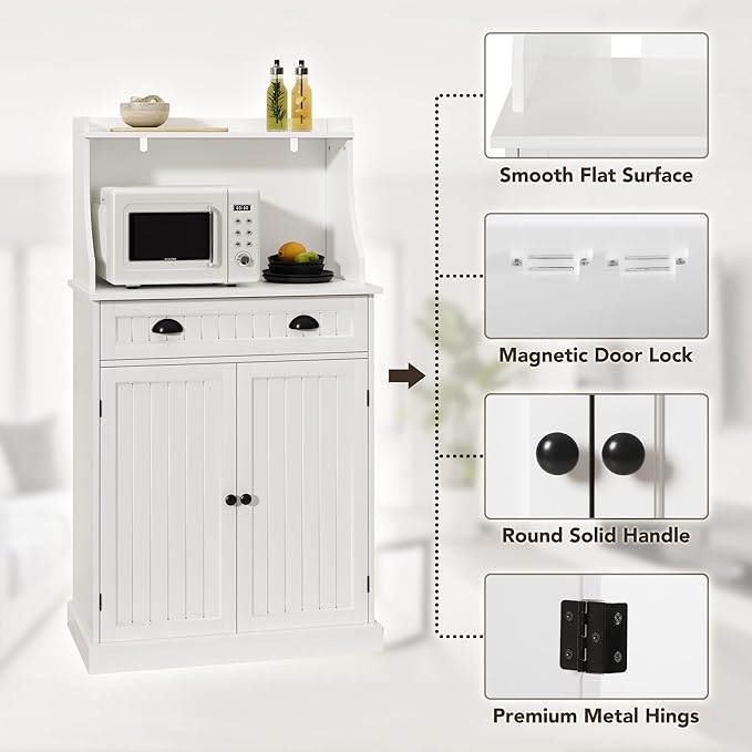 54" Freestanding Kitchen Pantry Storage Cabinet with Doors and Adjustable Shelves, Microwave Oven Stand with Drawer for Kitchen, Bathroom or Hallway, White