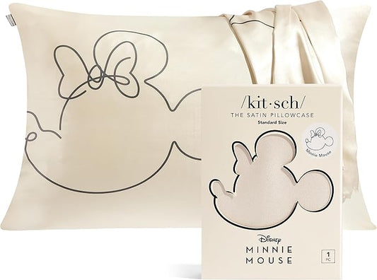 Kitsch Disney Minnie Mouse Satin Pillowcase with Zipper Softer Than Silk, Cooling Pillow Case for Hair & Skin, Wrinkle-Free, Machine Washable, Queen/Standard (19x26)